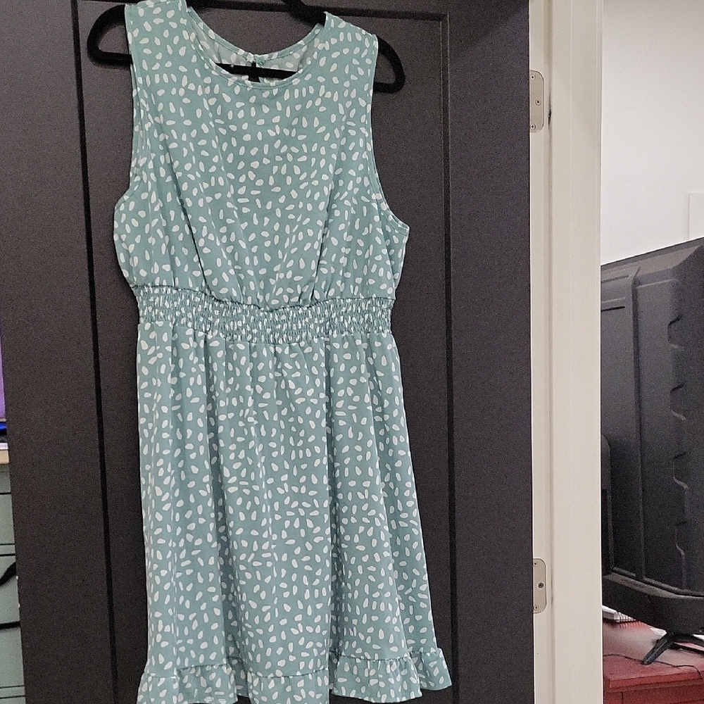 SHEIN Curve Teal and White Sleeveless Dress